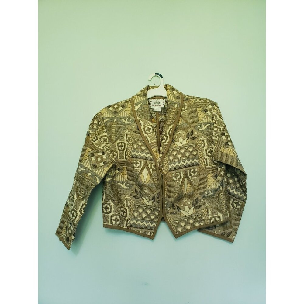 Vtg Crazy Cowgirl Womens XL Jacket Cropped Zip Tapestry Western Coastal Shawl